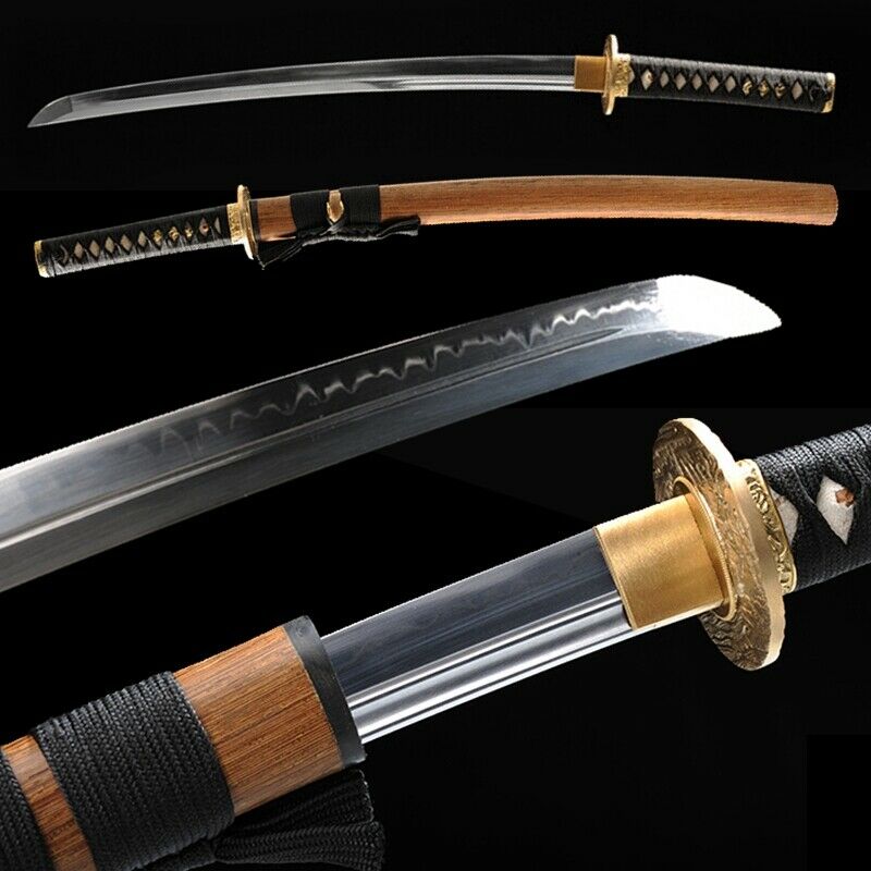 Wakizashi Battle Short Sword Full Tang T10 Steel Blade Clay Tempered Sharp #2424