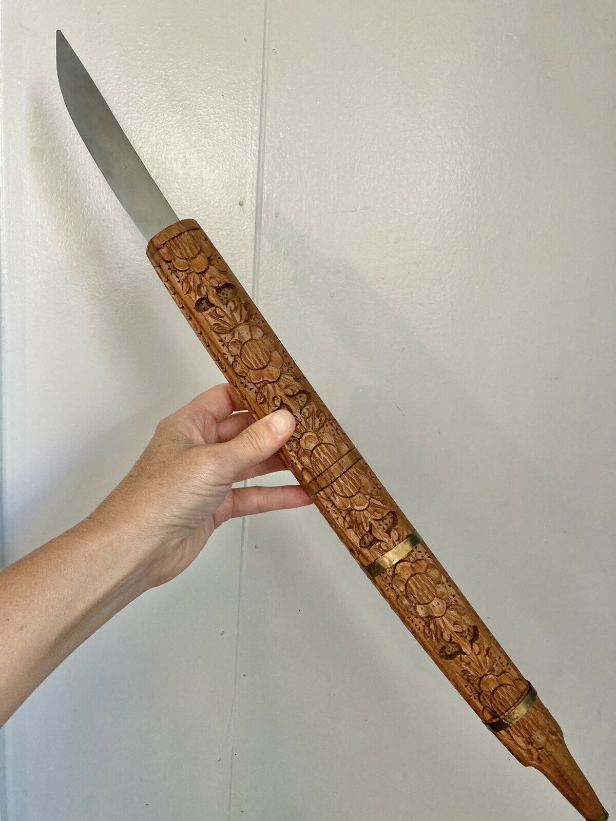 Thai Dha Sword Hand Carved Wood Scabbard Vietnam Machete Flaw