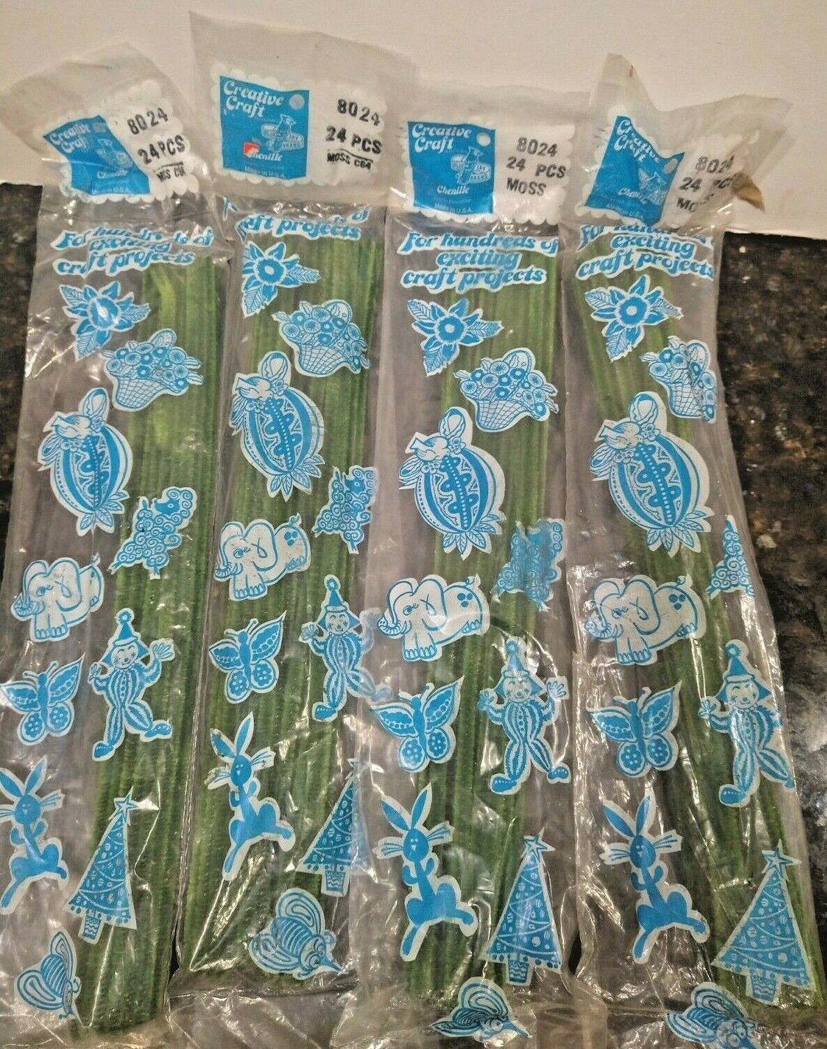 4 Packs Vintage Blue Jay Brand 12” Green Creative Craft Pipe Cleaners - 96 Total