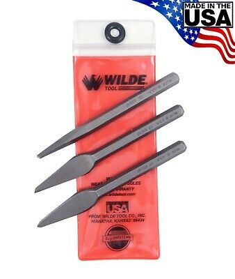 Wilde Tool 3pc 5/32 Diamond 1/4in Cape And Round Chisel Set W Pouch Made In Usa
