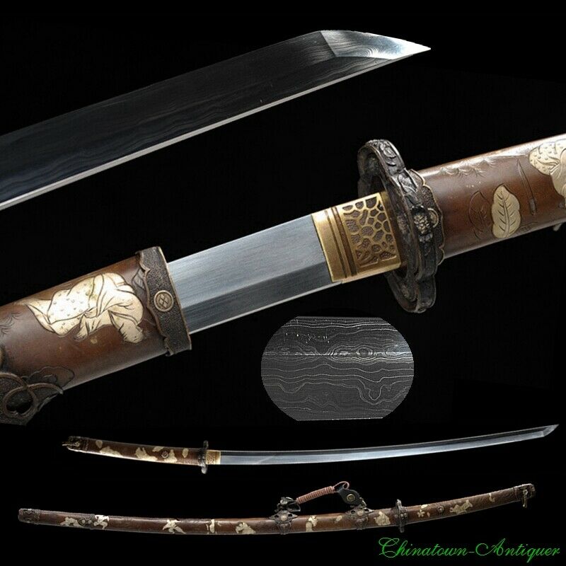 Tachi Samurai Sword Katana Japanese Sword Folded Pattern Steel Blade Sharp #2478