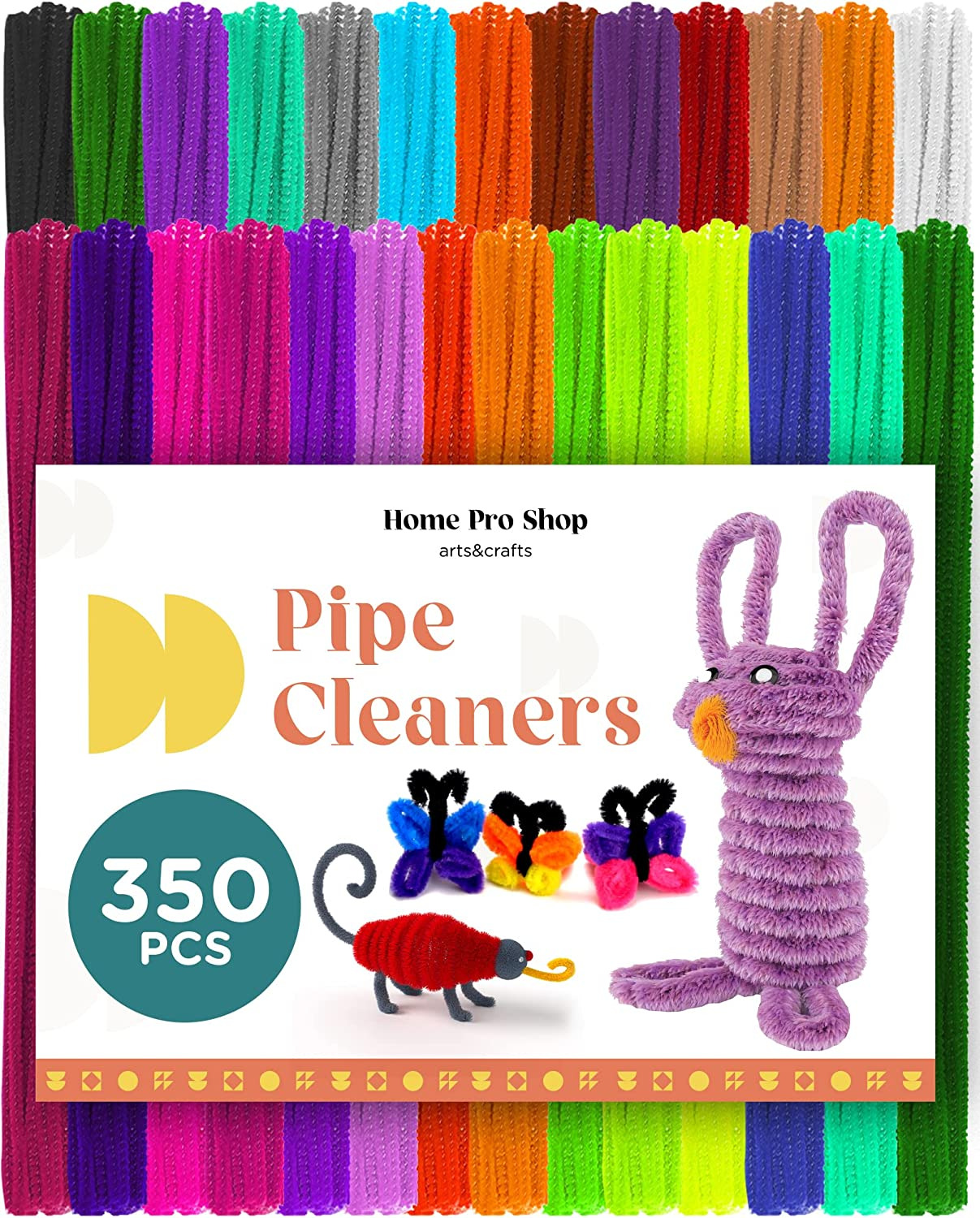 Homeproshop 350 Pcs Pipe Cleaners Craft Supplies - 6mm 12inch Chenille Stems/cra